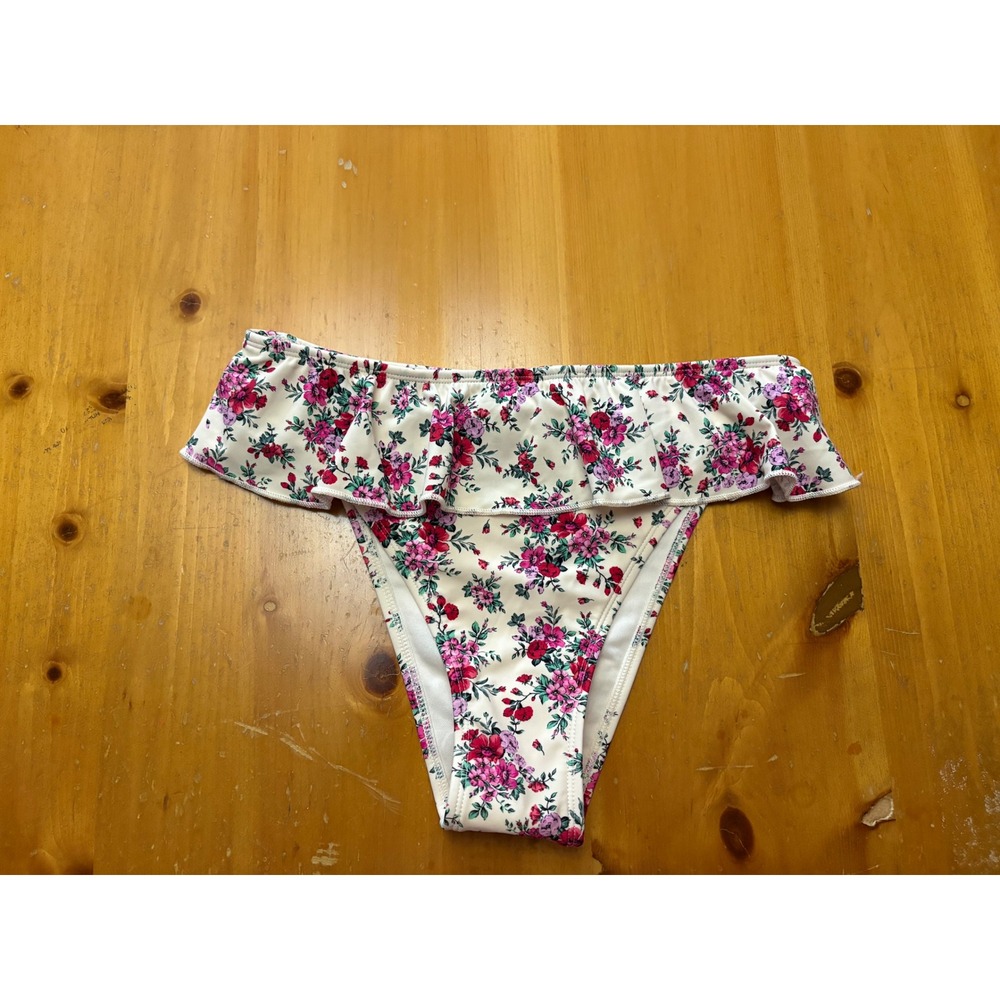 Wild Fable Floral Ruffle Bikini Bottom Mid Rise Extra High Leg Cheeky Pink M